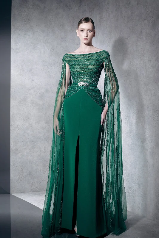 Beaded dress with cape sleeve and slit Tunics Hiking breathable