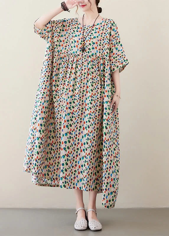 Beautiful Dot Print Patchwork Cotton Vacation Long Dresses Short Sleeve Tunics Wedding white Beautiful Dot Print Patchwork Cotton Vacation Long Dresses Short Sleeve Tunics Wedding white