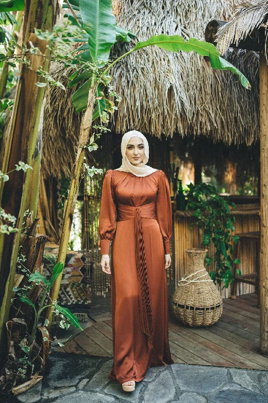 Blair Waisted Satin Dress- Burnt Orange Tunics Review highly
