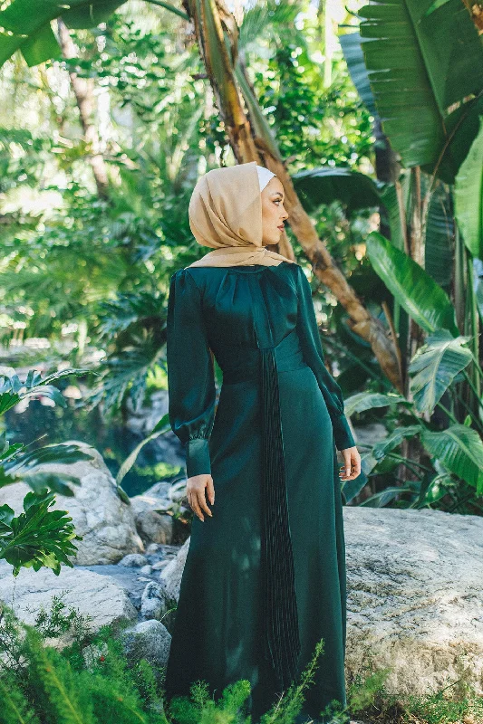 Blair Waisted Satin Dress- Hunter Green Tunics Luxurious high-end