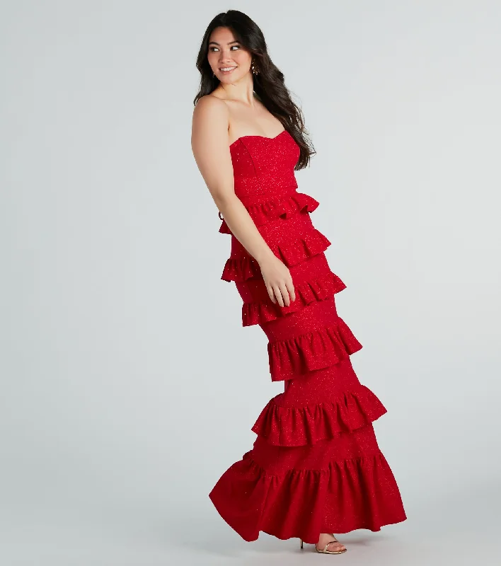 Bridget Formal Glitter Ruffled Long Dress Tunics Favorite customer