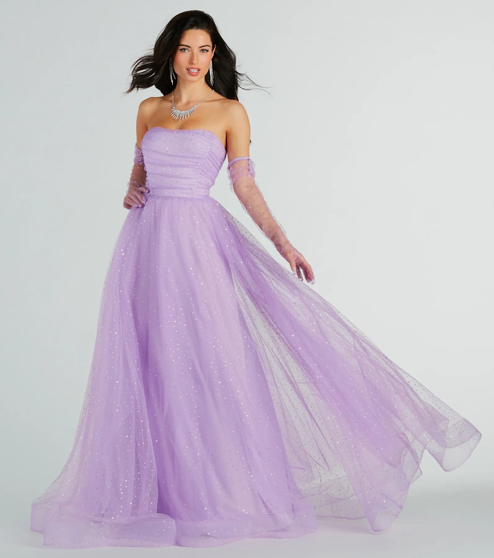 Brie Glitter Polka Dot Tulle Ball Gown With Gloves Tunics Yoga stretchy