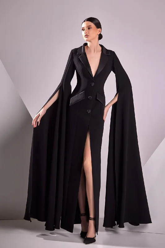 Cape sleeves crepe and satin dress Tunics Print Colorful