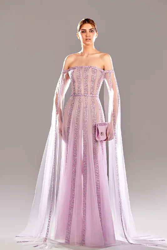 cape sleeves off shoulder beaded dress Tunics Designer luxury