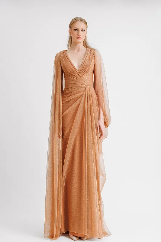 Cape sleeves tulle dress with drapings Tunics Brand named