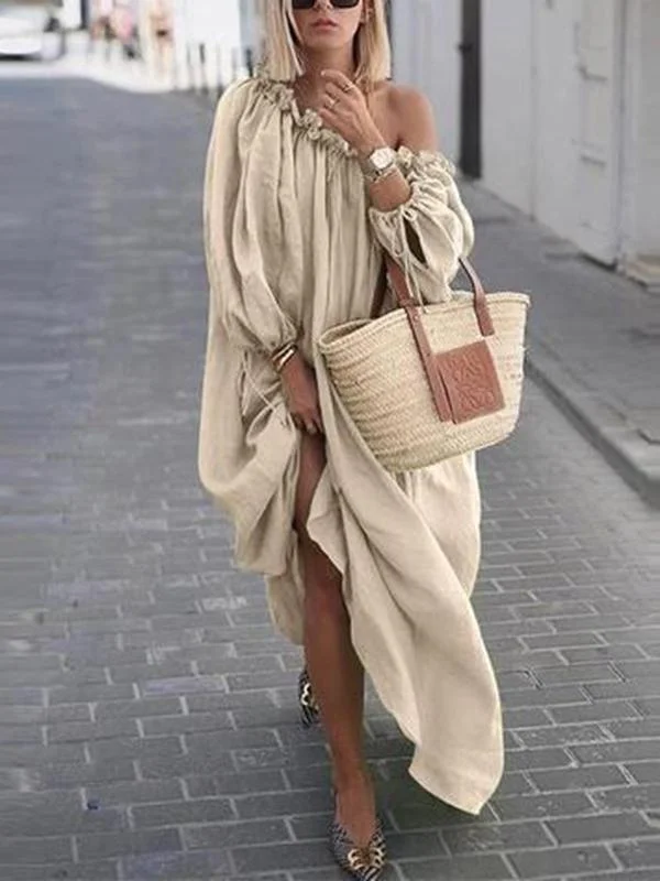 Casual Solid Color Large Size Long Dress Tunics Fashionable chic