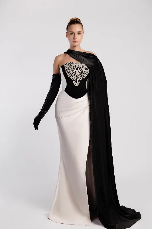 Crepe and velvet mermaid gown with cape Tunics Fleece cozy