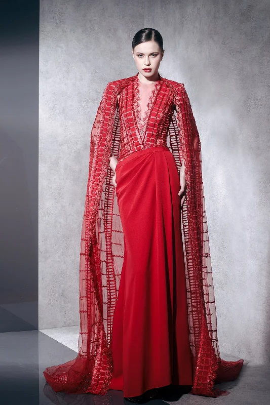 Crepe beaded dress with embroidered cape Tunics Fleece cozy