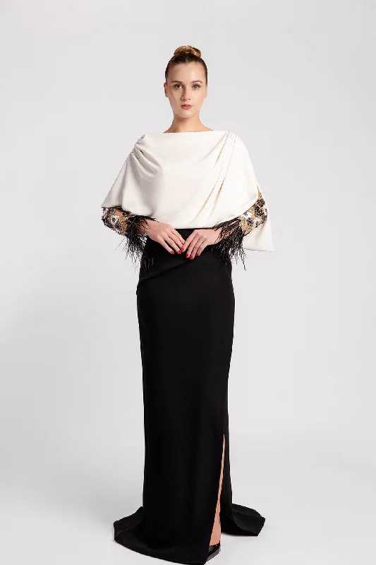 Crepe dress with draped cape bodice Tunics Polka dots