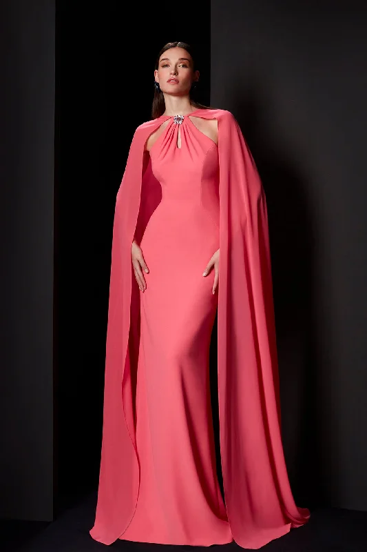 Crepe dress with georgette cape Tunics Sophisticated sleek