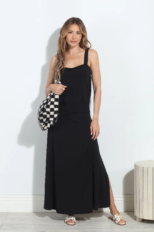 Black Stretch ITY Drop Waist Maxi Tank Dress-BEST SELLER Tunics Luxurious high-end