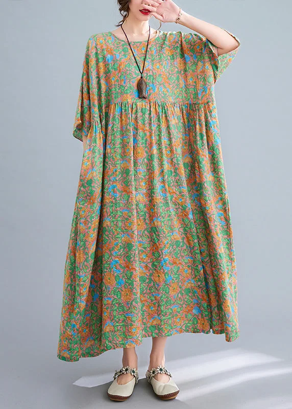 Elegant Green Wrinkled Patchwork Holiday Long Dress Summer Tunics Wedding white