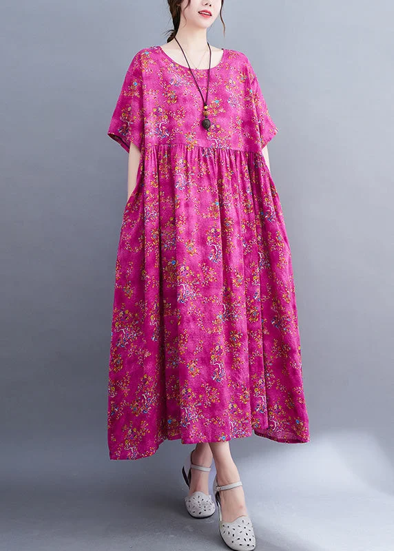 Elegant Rose Print Patchwork Cotton Cozy Long Dress Short Sleeve Tunics Party sparkling Elegant Rose Print Patchwork Cotton Cozy Long Dress Short Sleeve Tunics Party sparkling
