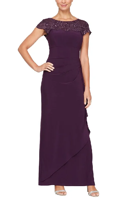 Empire Waist Dress with Cascade Detail Skirt and Embroidered Illusion Neckline sweetheart Neckline Romantic
