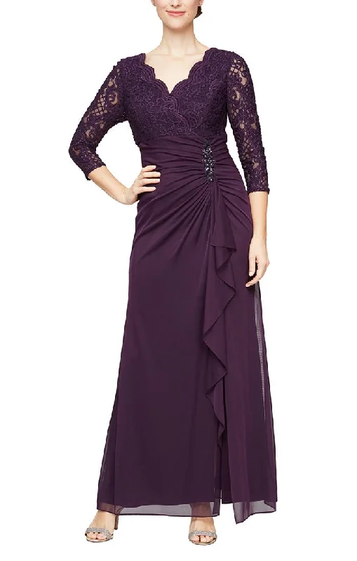 Empire Waist Lace & Mesh Dress with Surplice Neckline Tunics Leisure comfortable
