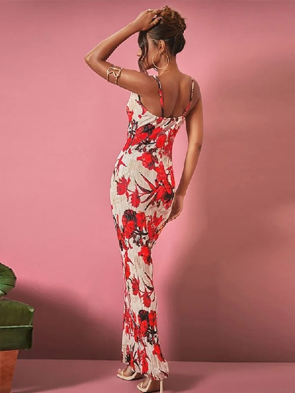 Fashion Gradient Printed Pleated Strap Dress Woman Summer Square Collar High Waist Maxi Vestidos Night Party Club Outfits Tunics New arrival Fashion Gradient Printed Pleated Strap Dress Woman Summer Square Collar High Waist Maxi Vestidos Night Party Club Outfits Tunics New arrival