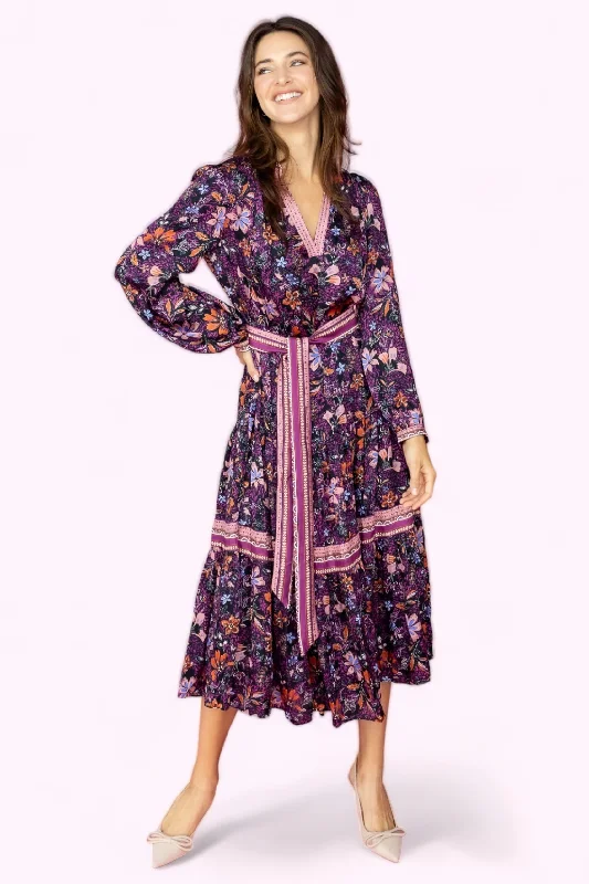 Live in the moment Floral Long Dress With Waist Belt Tunics Fleece cozy