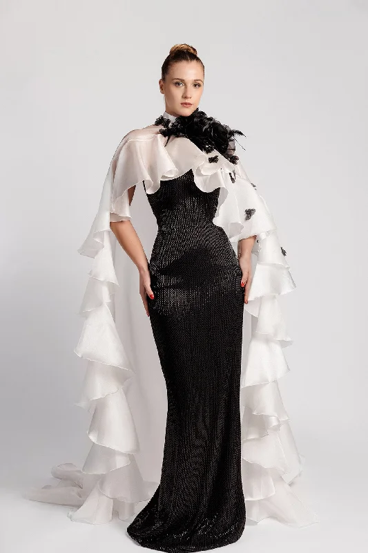 Fully embroidered gown with organza cape Tunics Leisure comfortable