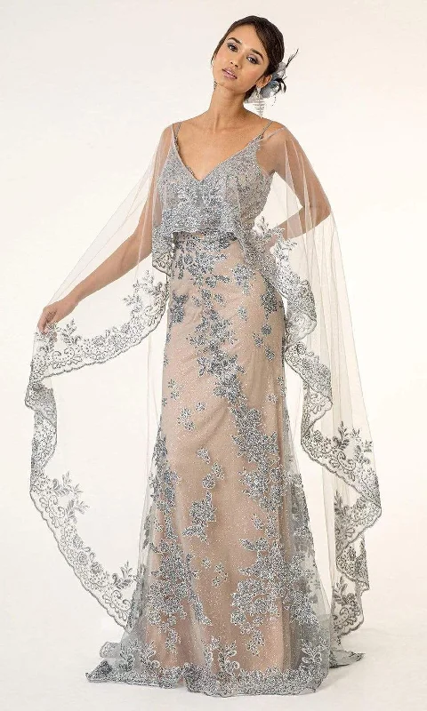 GLS by Gloria - GL1925 Glitter Embellished Dress with Cape Tunics Stylish elegant
