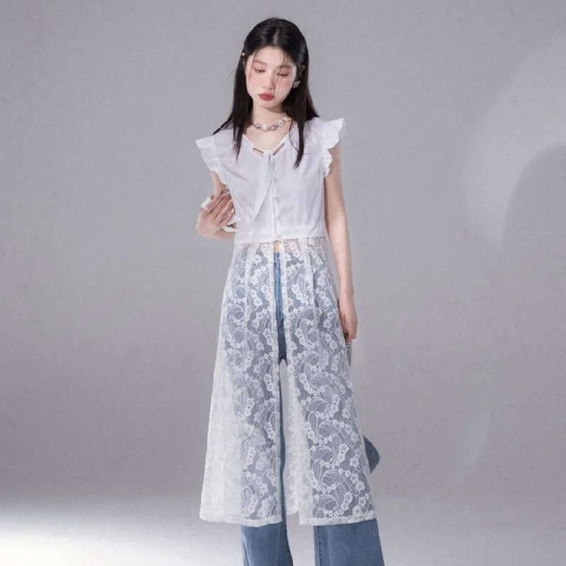 Layered Patchwork Lace Vacation Long Dress Tunics Versatile stylish