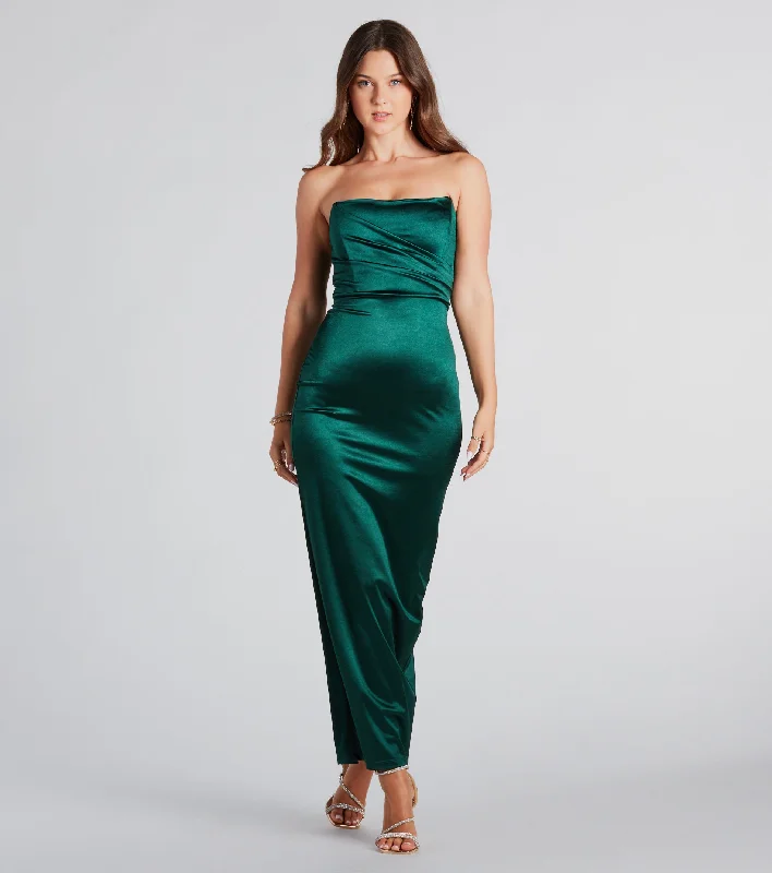 Leana Formal Satin Strapless Long Dress Tunics Practical easy-care