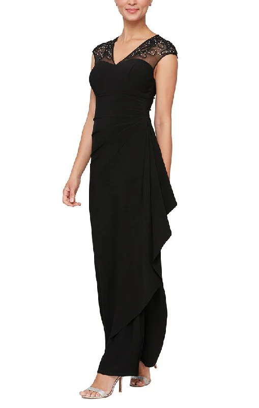 Long Empire Waist Dress with Embellished and Embroidered Illusion Neckline/Back Detail and Cascade Detail Skirt Tunics Print Colorful Long Empire Waist Dress with Embellished and Embroidered Illusion Neckline/Back Detail and Cascade Detail Skirt Tunics Print Colorful