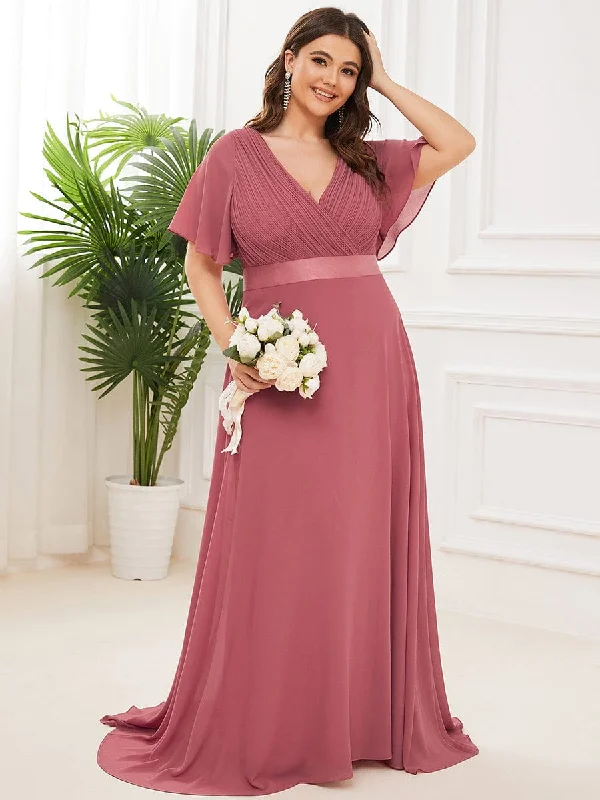 Custom Size Flutter Sleeves Chiffon Empire Waist Bridesmaid Dress Tunics Polka dots