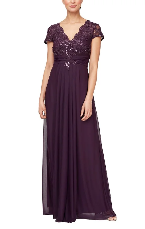 Long Surplice Neckline A-Line Dress with Embroidered Pleated Waist and Scallop Detail Tunics Practical easy-care Long Surplice Neckline A-Line Dress with Embroidered Pleated Waist and Scallop Detail Tunics Practical easy-care