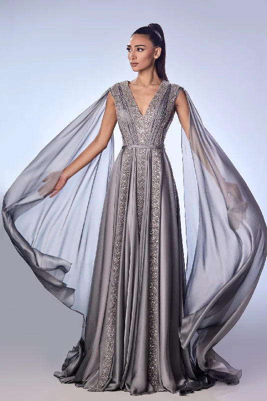 Mousseline dress with cape sleeves and beadings Tunics Plaid country