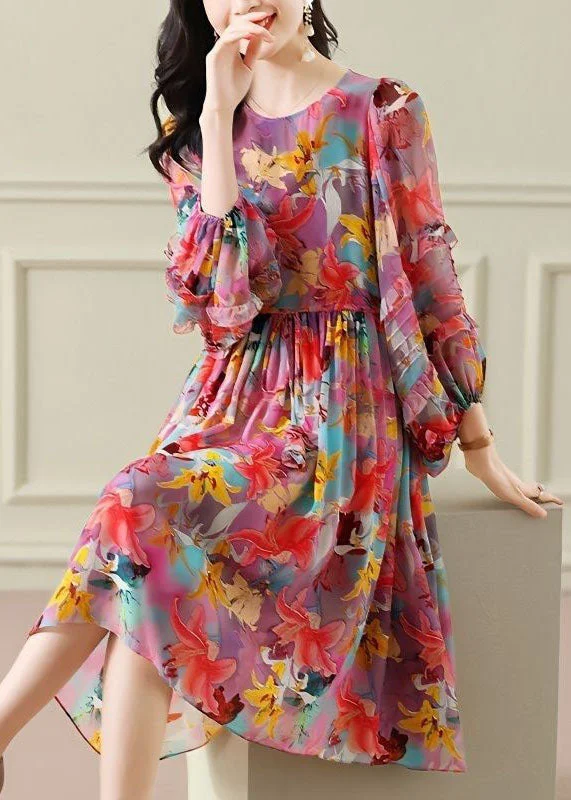 Plus Size Floral O Neck Wrinkled Patchwork Chiffon Long Dress Summer Tunics Stylish modern Plus Size Floral O Neck Wrinkled Patchwork Chiffon Long Dress Summer Tunics Stylish modern