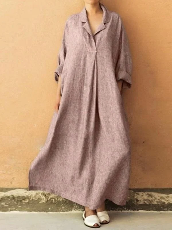 Plus Size Three Colors Ramie Cotton Lapel Linen Loose Long Dress Boatneck Modish Everyday Plus Size Three Colors Ramie Cotton Lapel Linen Loose Long Dress Boatneck Modish Everyday