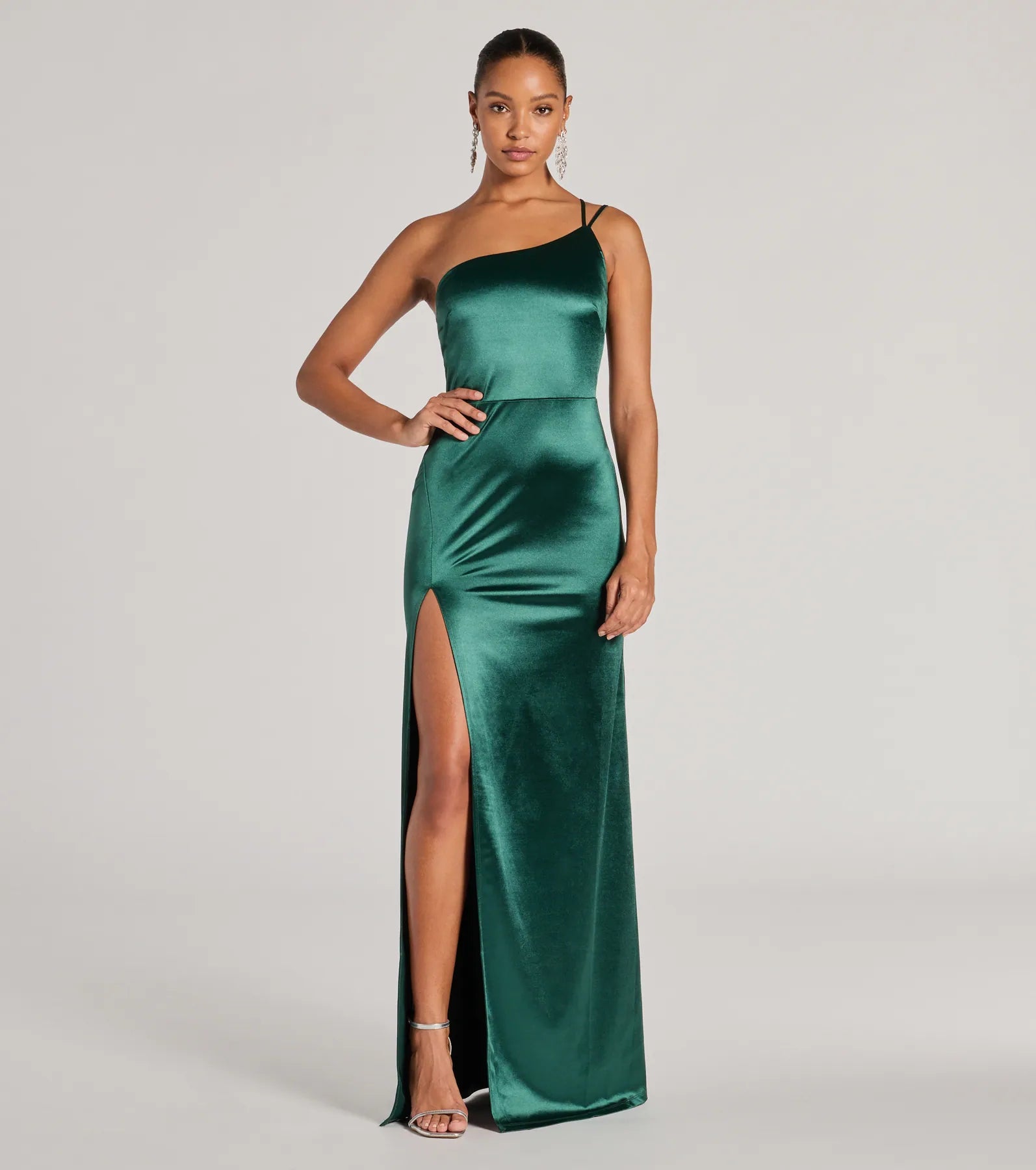 Rhiannon One-Shoulder Satin Long Dress Tunics Corduroy durable