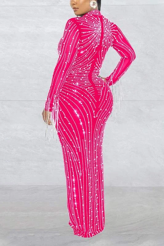 RHINESTONES MAXI LONG DRESS Tunics Modern contemporary