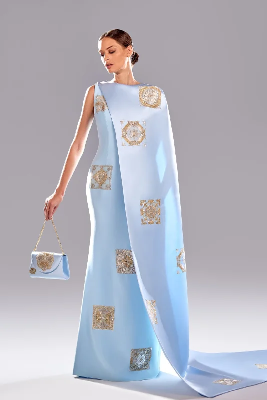 Sleeveless crepe dress with cape Tunics Occasion special