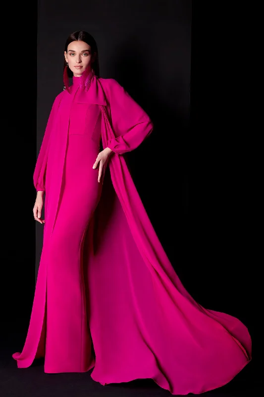 Sleeveless crepe dress with georgette cape Pencil Office Professional