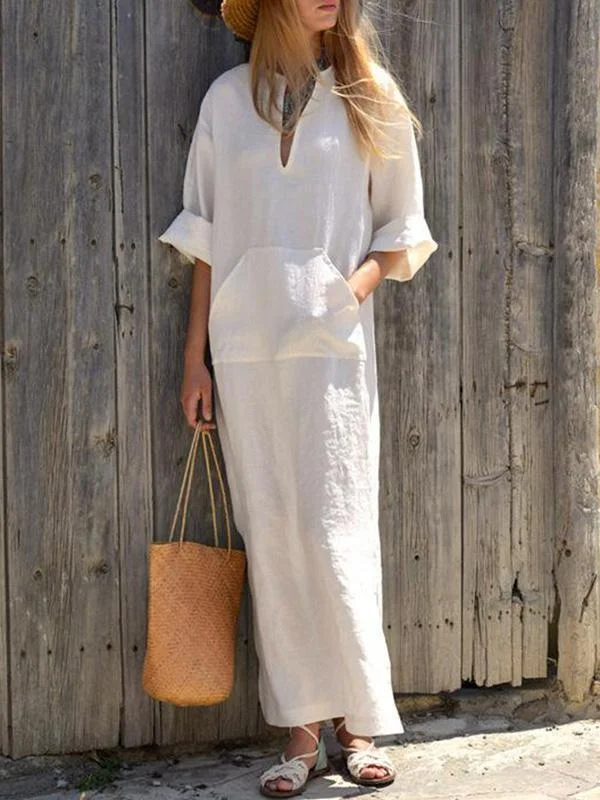 Solid Color Side Split Maxi Long Dress Tunic Top Casual