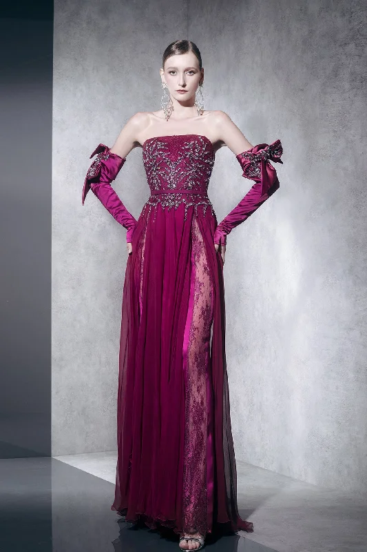 Strapless dress with beadings and gloves Tunics Running lightweight