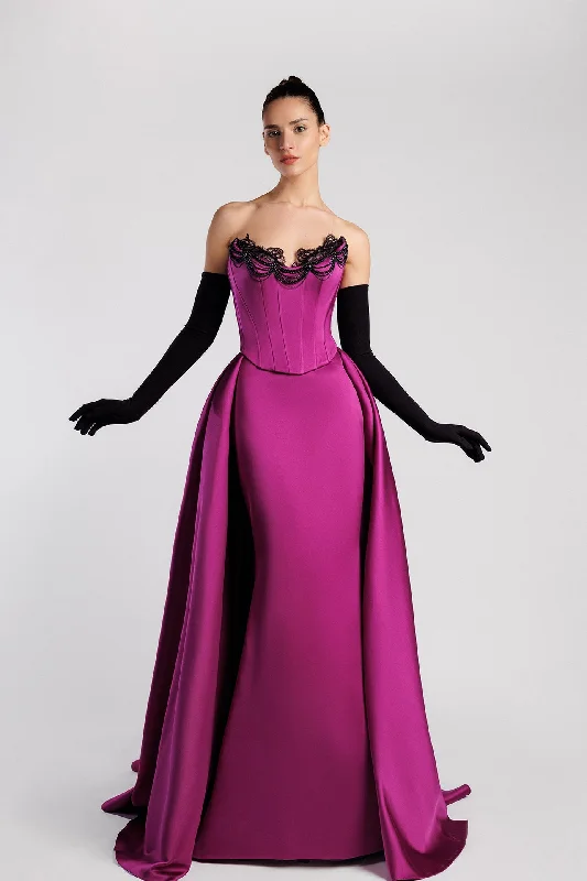 Strapless satin dress with gloves Tunics Solid Classic