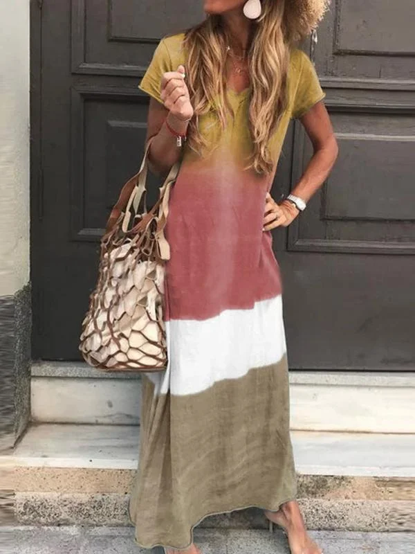 V-neck Retro Gradient Casual Long Dress Halter Neckline Beach