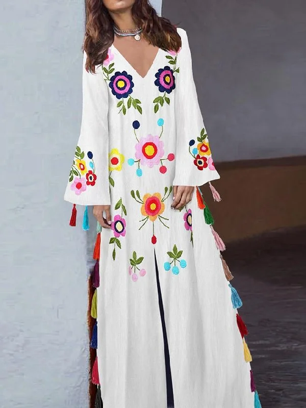Vintage print v-neck long dress Tunics Bestseller popular