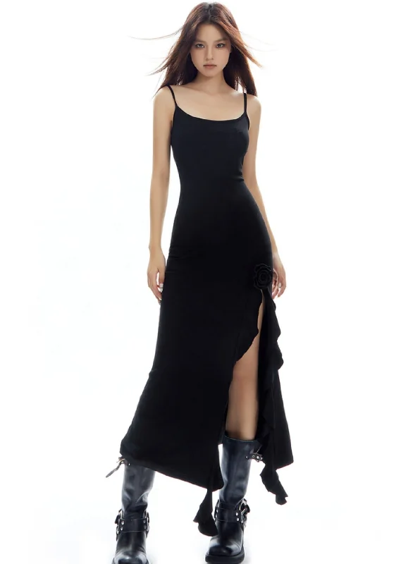 Midnight Serenade Slip Dress Turtleneck Neckline Stylish