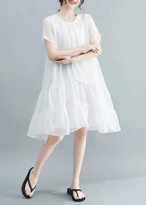 White Patchwork Cotton Long Dresses Exra Large Hem Summer Tunics Timeless classic