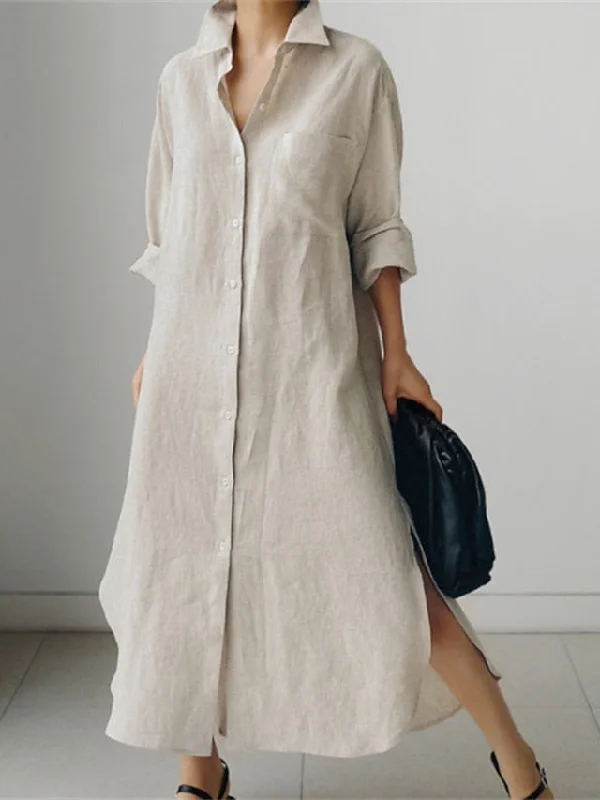 Women's Shirt Dress Casual Dress Linen Dress Maxi long Dress Winter Dress Daily Holiday Polyester Casual Mature Shirt Collar Zipper Button Long Sleeve Summer Spring Fall Loose Fit Black Navy Tunics Versatile all-occasion Women's Shirt Dress Casual Dress Linen Dress Maxi long Dress Winter Dress Daily Holiday Polyester Casual Mature Shirt Collar Zipper Button Long Sleeve Summer Spring Fall Loose Fit Black Navy Tunics Versatile all-occasion