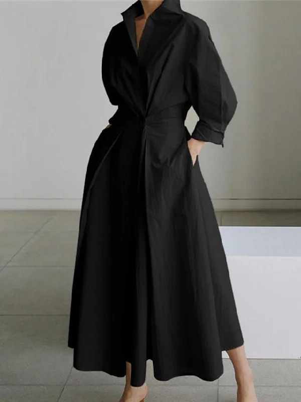 Women's Shirt Dress Casual Dress Swing Dress Maxi long Dress Outdoor Office Holiday Polyester Basic Modern Shirt Collar Ruched Pocket Long Sleeve Summer Spring Fall Regular Fit Black Army Green Tunics Sophisticated sleek Women's Shirt Dress Casual Dress Swing Dress Maxi long Dress Outdoor Office Holiday Polyester Basic Modern Shirt Collar Ruched Pocket Long Sleeve Summer Spring Fall Regular Fit Black Army Green Tunics Sophisticated sleek