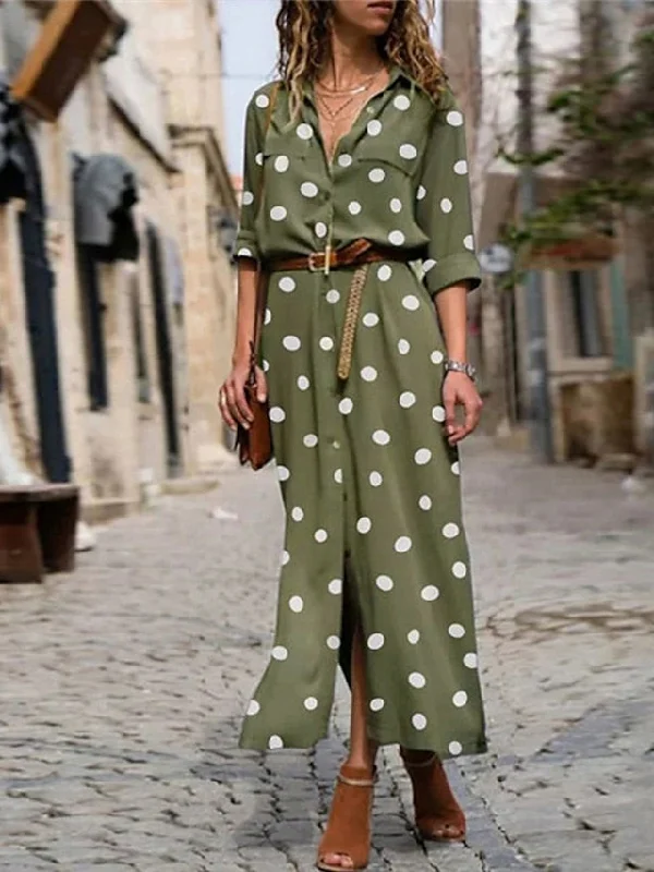 Women's Shirt Dress Maxi long Dress Winter Dress Daily Date Polyester Fashion Elegant Shirt Collar Print Long Sleeve Summer Spring Fall Regular Fit Black Army Green Red Polka Dot Round Dots S M Tunics Review highly Women's Shirt Dress Maxi long Dress Winter Dress Daily Date Polyester Fashion Elegant Shirt Collar Print Long Sleeve Summer Spring Fall Regular Fit Black Army Green Red Polka Dot Round Dots S M Tunics Review highly
