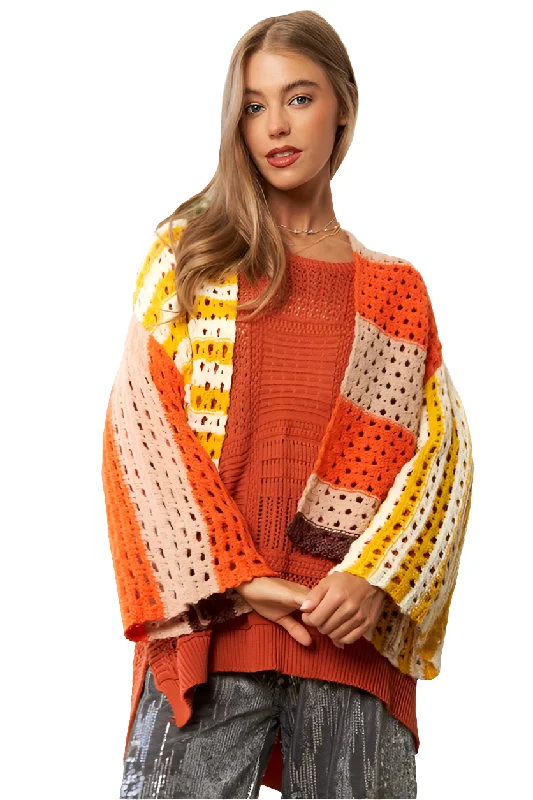 DAVI & DANI Retro Crochet Granny Knit Patch Contrasting Stripe Open Sweater Cardigan Striped Floral Plaid DAVI & DANI Retro Crochet Granny Knit Patch Contrasting Stripe Open Sweater Cardigan Striped Floral Plaid