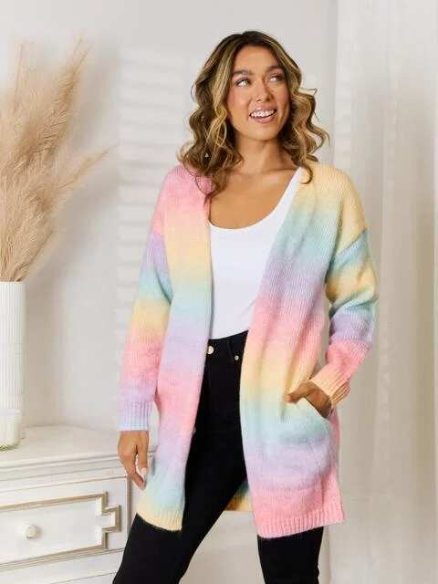 Full Size Gradient Open Front Cardigan Open Front Closed Front Wrap Front