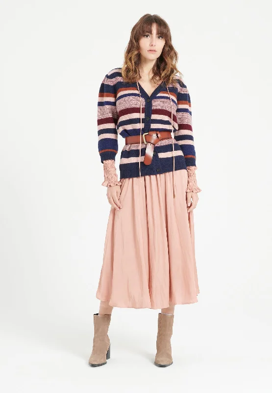 MIA 11 Cardigan col V en cachemire rayé à manches bouffantes 6 fils multi couleur Transparent Opaque Sheer MIA 11 Cardigan col V en cachemire rayé à manches bouffantes 6 fils multi couleur Transparent Opaque Sheer
