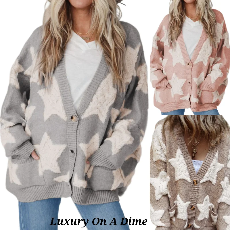Teddy Sherpa Fuzzy Terry Star Knit Cardigan Long Sleeve Oversized Retro Varsity Button Sweater Oversized Loose Flowy Teddy Sherpa Fuzzy Terry Star Knit Cardigan Long Sleeve Oversized Retro Varsity Button Sweater Oversized Loose Flowy
