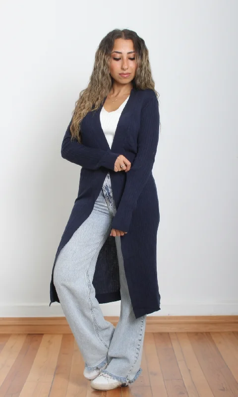 Women Knitted Cardigan (Dark Blue) Silk Blend Satin Velvet